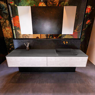 Mondiaz Badkamermeubelset Mondiaz Erin 200 cm met 2 Lades met RIDGE Wastafel Rechts Dark grey Zonder Kraangaten Greeploos Mat Underlayment Eiken