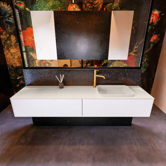 Mondiaz Badkamermeubelset Mondiaz Erin 200 cm met 2 Lades met RIDGE Wastafel Rechts Linen met 1 kraangat Greeploos Mat Talc Wit