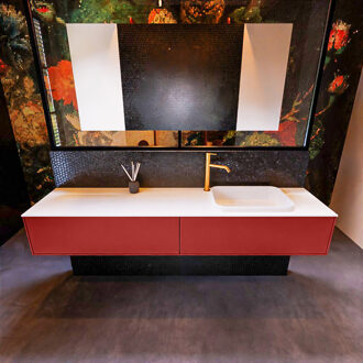 Mondiaz Badkamermeubelset Mondiaz Erin 200 cm met 2 Lades met RIDGE Wastafel Rechts Talc met 1 kraangat Greeploos Mat Fire Rood