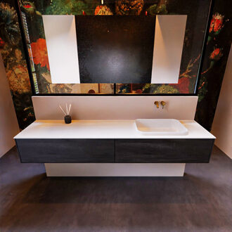 Mondiaz Badkamermeubelset Mondiaz Erin 200 cm met 2 Lades met RIDGE Wastafel Rechts Talc Zonder Kraangaten Greeploos Mat Antracite Antraciet