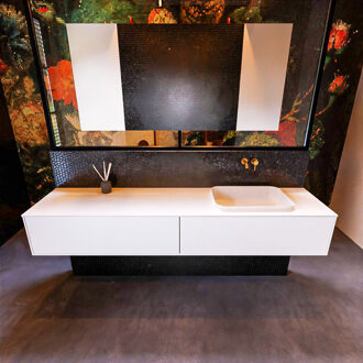 Mondiaz Badkamermeubelset Mondiaz Erin 200 cm met 2 Lades met RIDGE Wastafel Rechts Talc Zonder Kraangaten Greeploos Mat Talc Wit