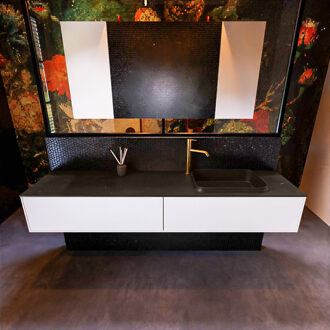 Mondiaz Badkamermeubelset Mondiaz Erin 200 cm met 2 Lades met RIDGE Wastafel Rechts Urban met 1 kraangat Greeploos Mat Talc Wit