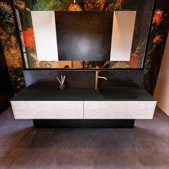 Mondiaz Badkamermeubelset Mondiaz Erin 200 cm met 2 Lades met RIDGE Wastafel Rechts Urban met 1 kraangat Greeploos Mat Underlayment Eiken