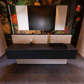 Mondiaz Badkamermeubelset Mondiaz Erin 200 cm met 2 Lades met RIDGE Wastafel Rechts Urban met 1 kraangat Greeploos Mat Urban Zwart