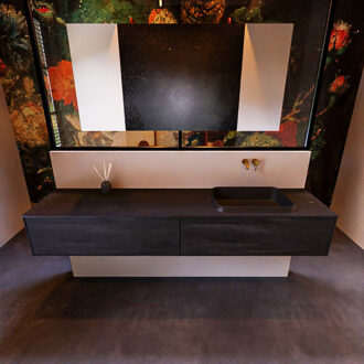 Mondiaz Badkamermeubelset Mondiaz Erin 200 cm met 2 Lades met RIDGE Wastafel Rechts Urban Zonder Kraangaten Greeploos Mat Antracite Antraciet