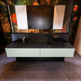 Mondiaz Badkamermeubelset Mondiaz Erin 200 cm met 2 Lades met RIDGE Wastafel Rechts Urban Zonder Kraangaten Greeploos Mat Greey Groen