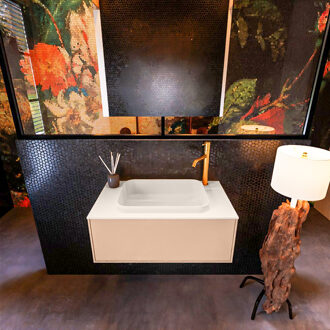 Mondiaz Badkamermeubelset Mondiaz Erin 80 cm met 1 Lade met RIDGE Wastafel Midden Linen met 1 kraangat Greeploos Mat Rosee Roze