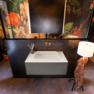 Mondiaz Badkamermeubelset Mondiaz Erin 80 cm met 1 Lade met RIDGE Wastafel Midden Linen Zonder Kraangaten Greeploos Mat Dark Grey Grijs