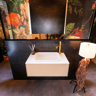 Mondiaz Badkamermeubelset Mondiaz Erin 80 cm met 1 Lade met RIDGE Wastafel Midden Talc met 1 kraangat Greeploos Mat Rosee Roze