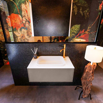 Mondiaz Badkamermeubelset Mondiaz Erin 80 cm met 1 Lade met RIDGE Wastafel Midden Talc met 1 kraangat Greeploos Mat Smoke Grijs