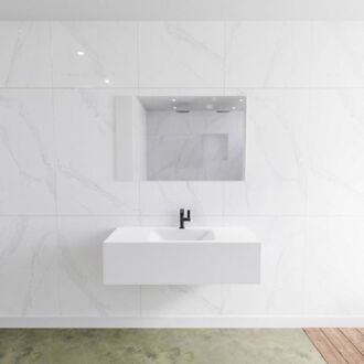 Mondiaz Badkamermeubelset Mondiaz LAGOM 110 cm Gecentreerde Waskom Solid Surface Met 1 Kraangat Mat Wit (1 lade)