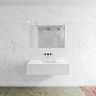 Mondiaz Badkamermeubelset Mondiaz LAGOM 110 cm Gecentreerde Waskom Solid Surface Zonder Kraangaten Mat Wit (1 lade)