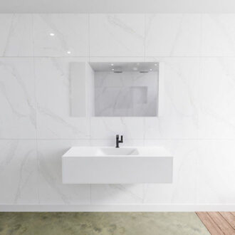 Mondiaz Badkamermeubelset Mondiaz LAGOM 120 cm Gecentreerde Waskom Solid Met 1 Kraangat Mat Wit (1 lade)