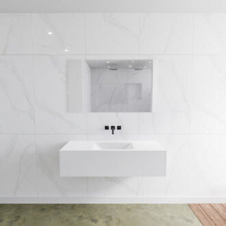 Mondiaz Badkamermeubelset Mondiaz LAGOM 120 cm Gecentreerde Waskom Solid Zonder Kraangaten Mat Wit (1 lade)