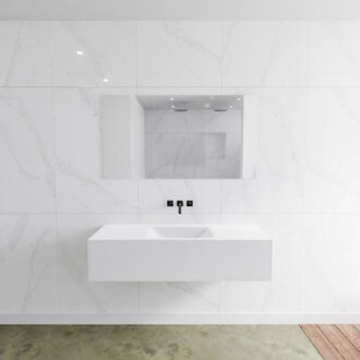 Mondiaz Badkamermeubelset Mondiaz LAGOM 130 cm Gecentreerde Waskom Solid Zonder Kraangaten Mat Wit (1 lade)