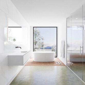 Mondiaz Badkamermeubelset Mondiaz LAGOM 140 cm met Gecentreerde Wastafel Solid Surface Zonder Kraangat Mat Wit (1 lade)