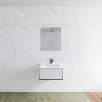 Mondiaz Badkamermeubelset Mondiaz LAGOM 60 cm met Gecentreerde Wastafel Solid Surface Met 1 Kraangat Mat Wit (1 lade)