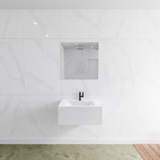 Mondiaz Badkamermeubelset Mondiaz LAGOM 70 cm Gecentreerde Waskom Solid Surface Met 1 Kraangat Mat Wit (1 lade)