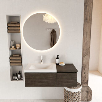 Mondiaz BUKLA 100cm badmeubel met module 40 kleur Dark Brown met 2 lades. Wastafel CLOUD links 1 kraangat kleur Talc.