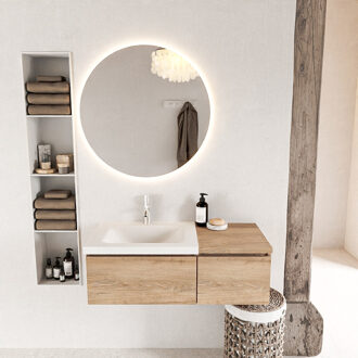 Mondiaz BUKLA 100cm badmeubel met module 40 kleur Washed Oak met 2 lades. Wastafel CLOUD links 1 kraangat kleur Talc.