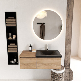 Mondiaz BUKLA 100cm badmeubel met module 40 kleur Washed Oak met 2 lades. Wastafel CLOUD rechts 1 kraangat kleur Urban.