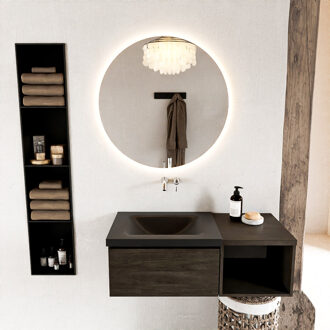 Mondiaz BUKLA 100cm badmeubel met open module 40 kleur Dark Brown met 1 lade. Wastafel CLOUD links 0 kraangaten kleur Urban.