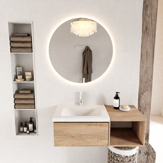Mondiaz BUKLA 100cm badmeubel met open module 40 kleur Washed Oak met 1 lade. Wastafel CLOUD links 1 kraangat kleur Talc.
