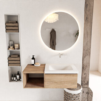 Mondiaz BUKLA 100cm badmeubel met open module 40 kleur Washed Oak met 1 lade. Wastafel CLOUD rechts 0 kraangaten kleur Talc.