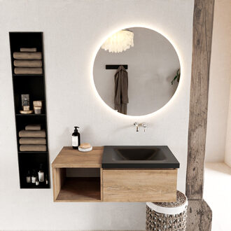 Mondiaz BUKLA 100cm badmeubel met open module 40 kleur Washed Oak met 1 lade. Wastafel CLOUD rechts 0 kraangaten kleur Urban.