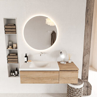 Mondiaz BUKLA 120cm badmeubel met module 40 kleur Washed Oak met 2 lades. Wastafel CLOUD links 0 kraangaten kleur Talc.