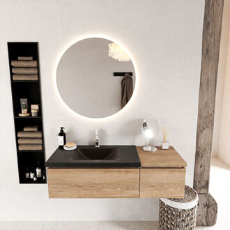 Mondiaz BUKLA 120cm badmeubel met module 40 kleur Washed Oak met 2 lades. Wastafel CLOUD links 1 kraangat kleur Urban.