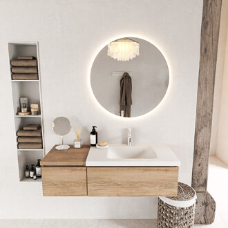 Mondiaz BUKLA 120cm badmeubel met module 40 kleur Washed Oak met 2 lades. Wastafel CLOUD rechts 1 kraangat kleur Talc.