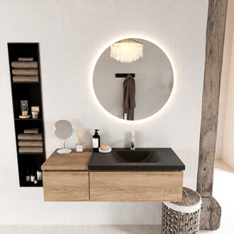 Mondiaz BUKLA 120cm badmeubel met module 40 kleur Washed Oak met 2 lades. Wastafel CLOUD rechts 1 kraangat kleur Urban.