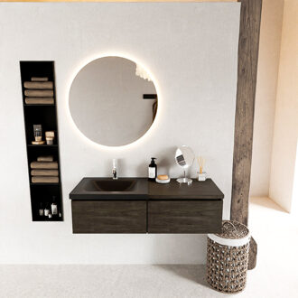 Mondiaz BUKLA 120cm badmeubel met module 60 kleur Dark Brown met 2 lades. Wastafel CLOUD links 1 kraangat kleur Urban.