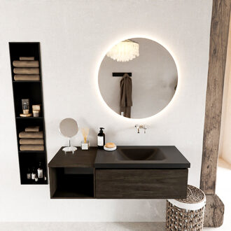 Mondiaz BUKLA 120cm badmeubel met open module 40 kleur Dark Brown met 1 lade. Wastafel CLOUD rechts 0 kraangaten kleur Urban.