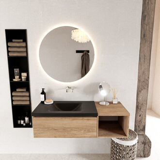 Mondiaz BUKLA 120cm badmeubel met open module 40 kleur Washed Oak met 1 lade. Wastafel CLOUD links 0 kraangaten kleur Urban.