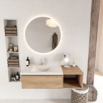 Mondiaz BUKLA 120cm badmeubel met open module 40 kleur Washed Oak met 1 lade. Wastafel CLOUD links 1 kraangat kleur Talc.