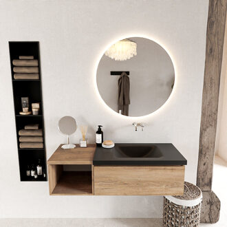 Mondiaz BUKLA 120cm badmeubel met open module 40 kleur Washed Oak met 1 lade. Wastafel CLOUD rechts 0 kraangaten kleur Urban.
