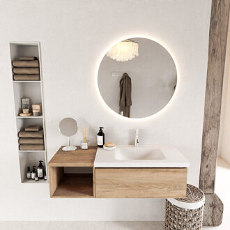 Mondiaz BUKLA 120cm badmeubel met open module 40 kleur Washed Oak met 1 lade. Wastafel CLOUD rechts 1 kraangat kleur Talc.