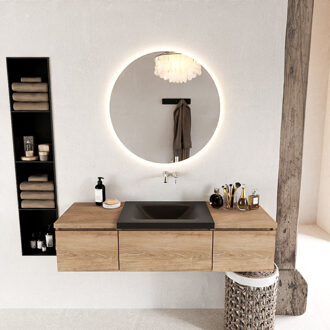 Mondiaz BUKLA 140cm badmeubel met module 40 kleur Washed Oak met 3 lades. Wastafel CLOUD midden 0 kraangaten kleur Urban.