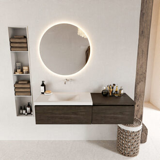 Mondiaz BUKLA 140cm badmeubel met module 60 kleur Dark Brown met 2 lades. Wastafel CLOUD links 0 kraangaten kleur Talc.