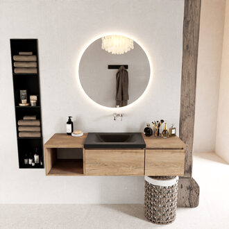 Mondiaz BUKLA 140cm badmeubel met open module 40 links kleur Washed Oak met 2 lades. Wastafel CLOUD midden 0 kraangaten kleur Urban.
