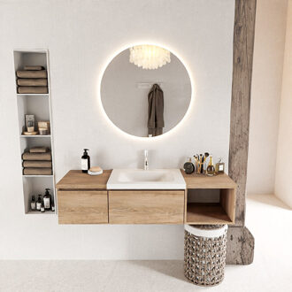 Mondiaz BUKLA 140cm badmeubel met open module 40 rechts kleur Washed Oak met 2 lades. Wastafel CLOUD midden 1 kraangat kleur Talc.