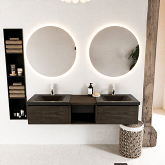 Mondiaz BUKLA 160cm badmeubel met open module 40 kleur Dark Brown met 2 lades. Wastafel CLOUD dubbel 2 kraangaten kleur Urban.