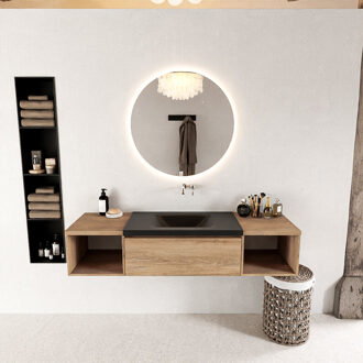 Mondiaz BUKLA 160cm badmeubel met open module 40 L+R kleur Washed Oak met 2 lades. Wastafel CLOUD midden 0 kraangaten kleur Urban.