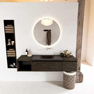 Mondiaz BUKLA 160cm badmeubel met open module 40 links kleur Dark Brown met 2 lades. Wastafel CLOUD midden 0 kraangaten kleur Urban.