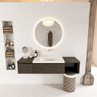 Mondiaz BUKLA 160cm badmeubel met open module 40 rechts kleur Dark Brown met 2 lades. Wastafel CLOUD midden 0 kraangaten kleur Talc.