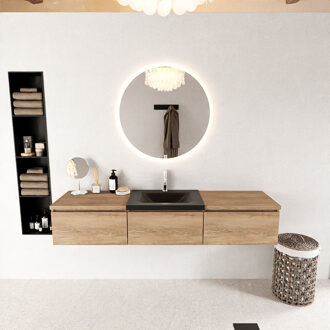 Mondiaz BUKLA 180cm badmeubel met module 60 kleur Washed Oak met 3 lades. Wastafel CLOUD midden 1 kraangat kleur Urban.