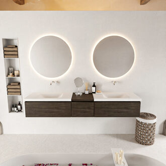 Mondiaz BUKLA 200cm badmeubel met module 40 kleur Dark Brown met 3 lades. Wastafel CLOUD dubbel 0 kraangaten kleur Talc.