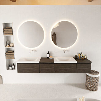 Mondiaz BUKLA 200cm badmeubel met module 40 links kleur Dark Brown met 4 lades. Wastafel CLOUD dubbel 0 kraangaten kleur Talc.